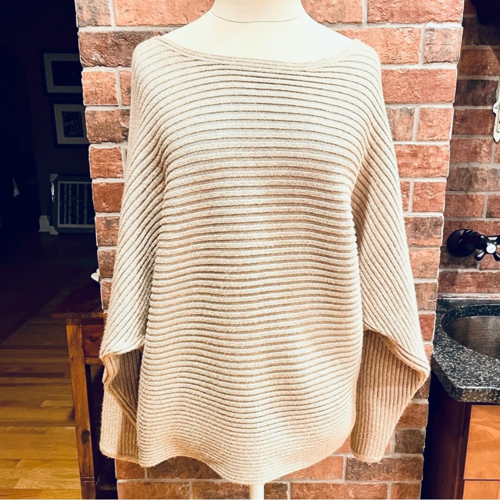 Pretty Beige Boatneck Ribbed Sweater by Anthropologie